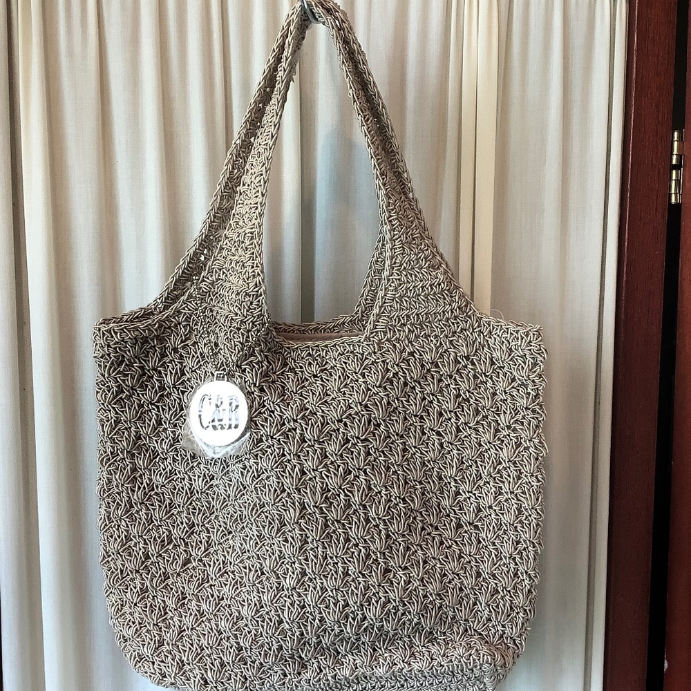 Croft & Barrow Small Mini Woven Crochet Purse Hand Bag Taupe NWT
